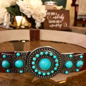Express Brown Leather w/ Turquoise Stone Buckle